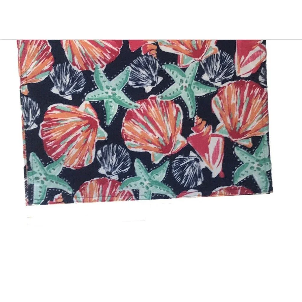 Sigrid Olsen Table Runner 15x90 Beach Seashells Reversible Indoor Outdoor Navy